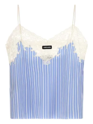 トップス MIU MIU Lace Tops Cropped lace-trimmed cotton T-shirt in white - Miu Miu