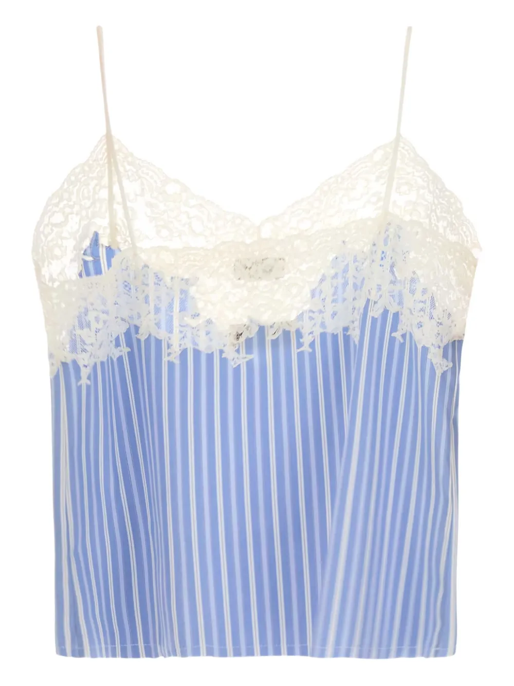 Miu striped lace-trimmed top Blauw