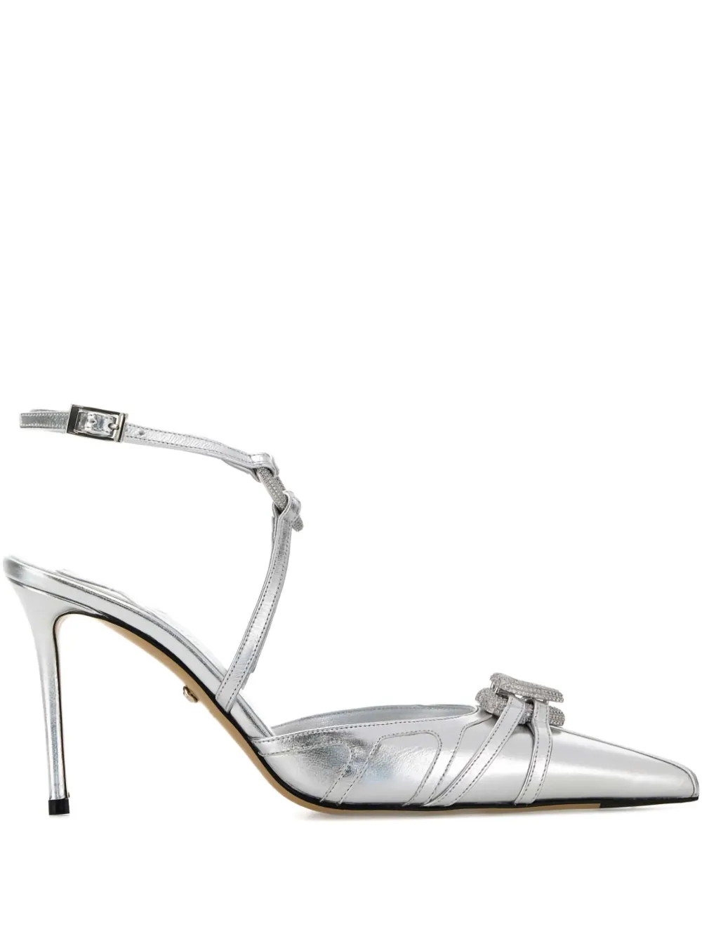 MACH & MACH 95mm crystal-embellished ankle-strap pumps Grey
