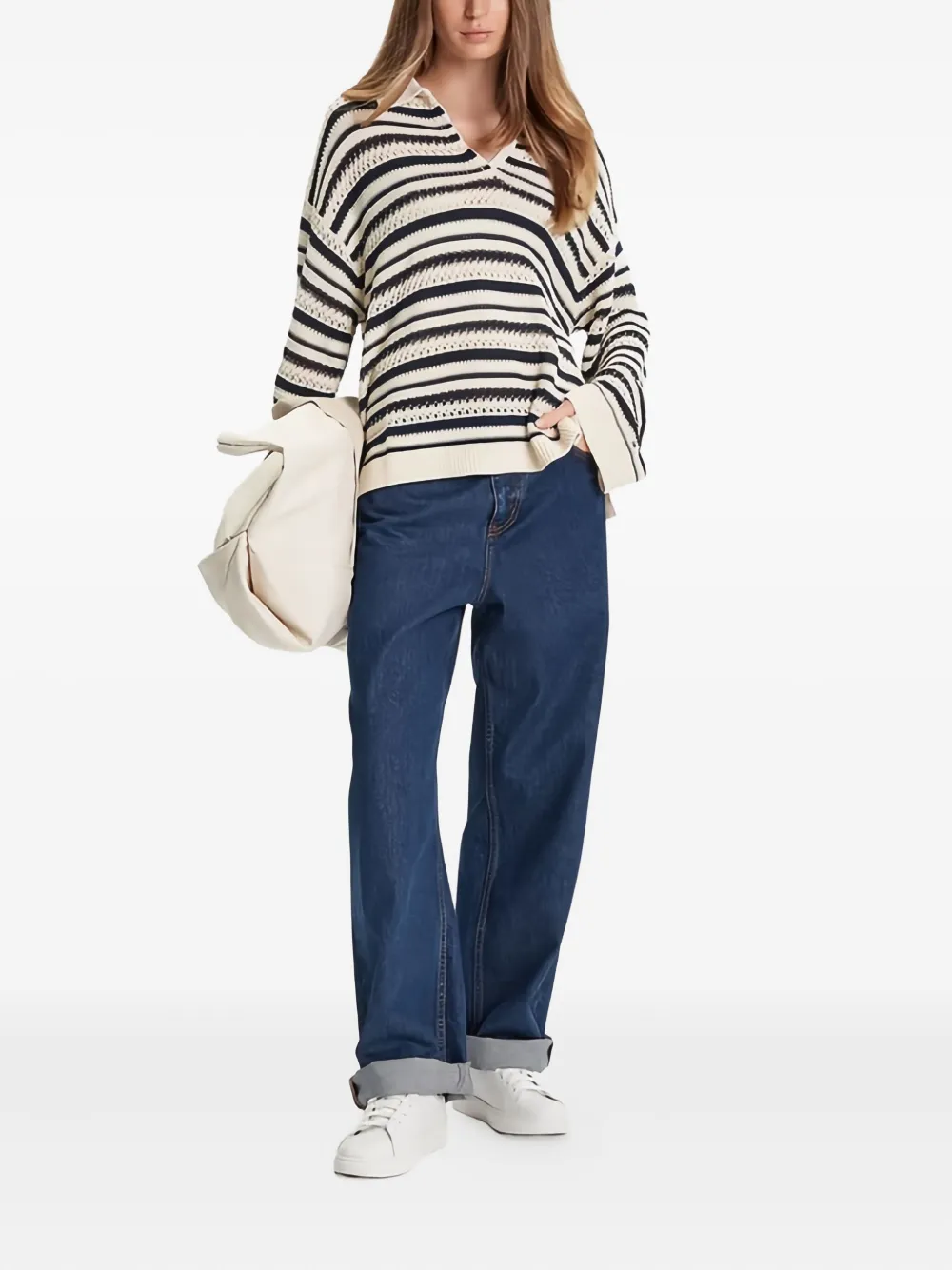 Tommy Hilfiger Striped Polo-neck Sweater In White