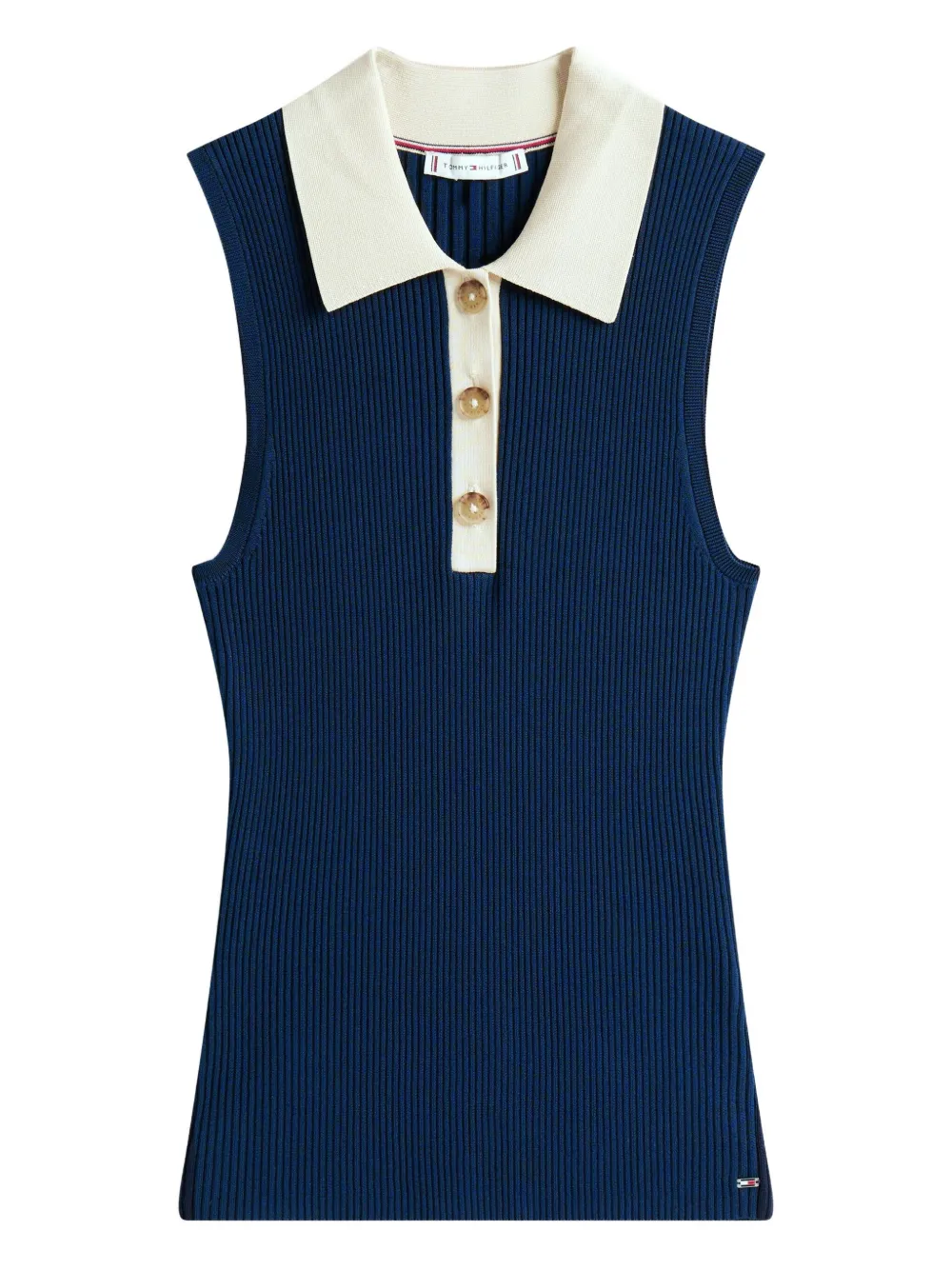 Tommy Hilfiger ribbed sleeveless polo top | Blue | Image 1