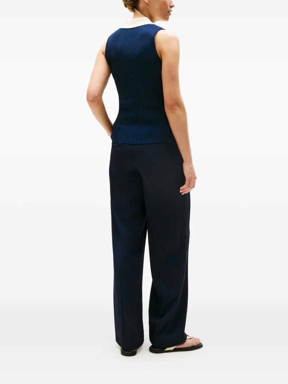 Tommy Hilfiger Mixed Knit Sleeveless Slim Polo Jumper In Blue