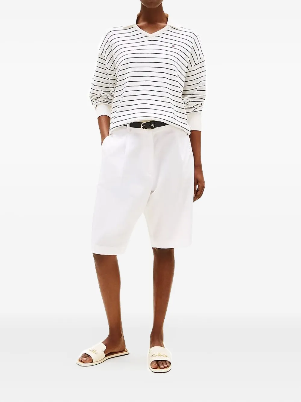 Tommy Hilfiger Striped V-neck Polo Top In Multi