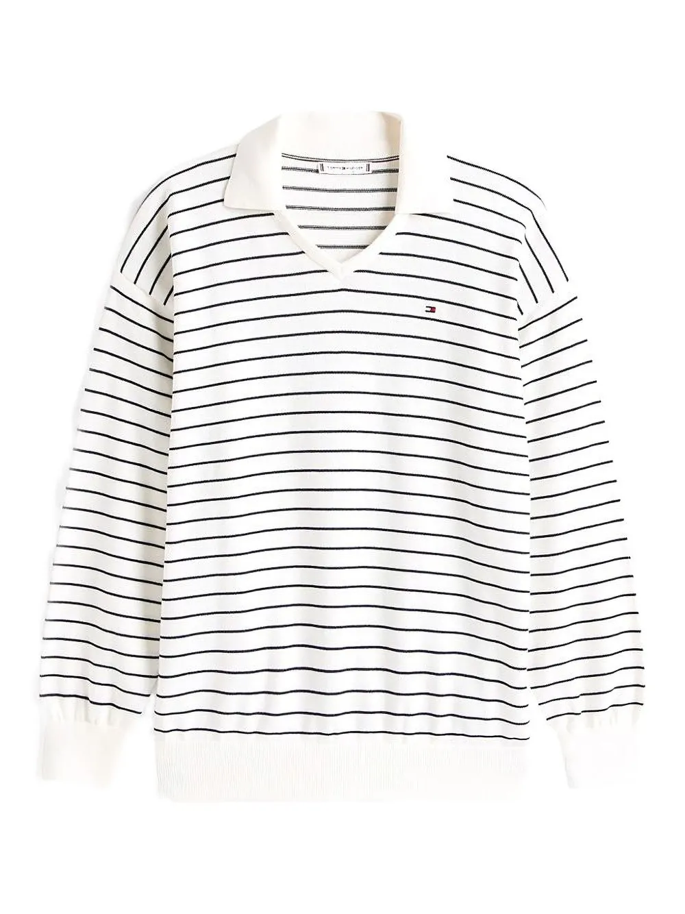 Tommy Hilfiger Striped V-neck Polo Top In Multi