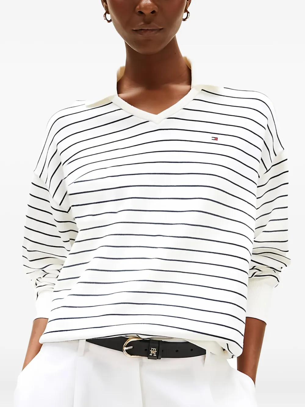 Tommy Hilfiger Striped V-neck Polo Top In Multi