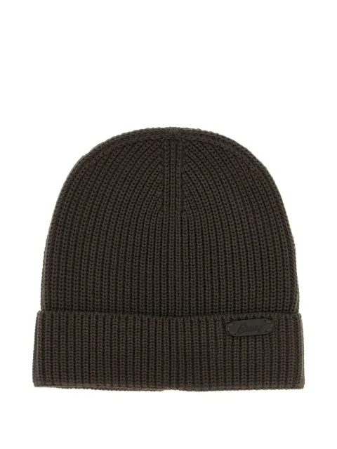 Brioni ribbed-knit logo-patch beanie