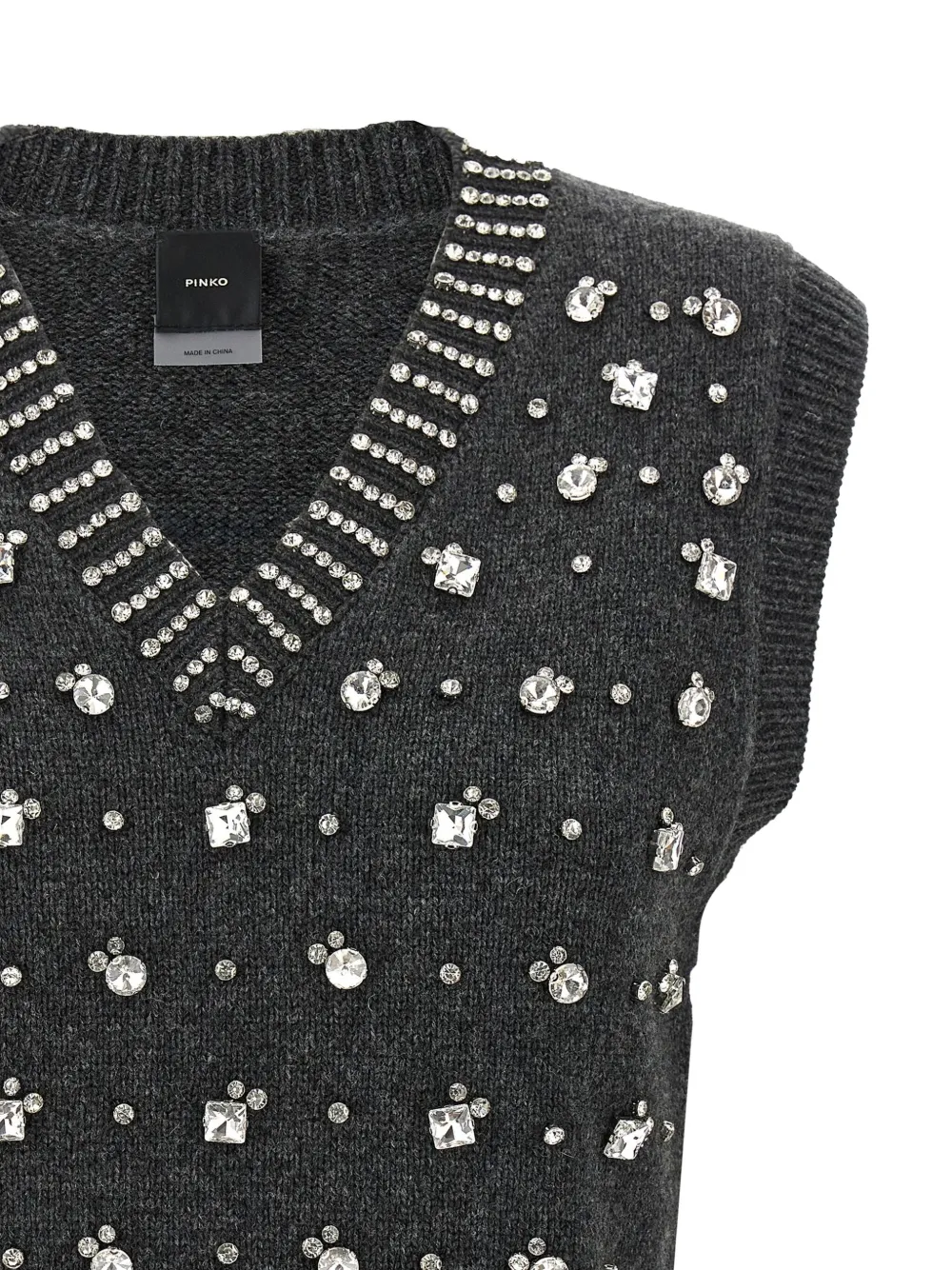 PINKO Ponziane crystal-embellished V-neck vest Grijs
