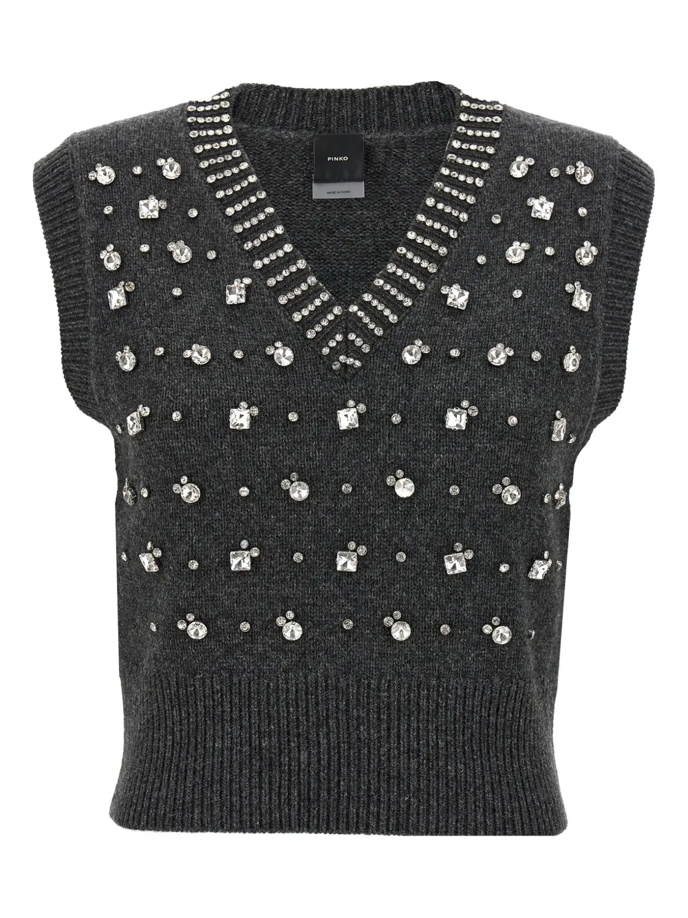 PINKO Ponziane crystal-embellished V-neck vest Grijs