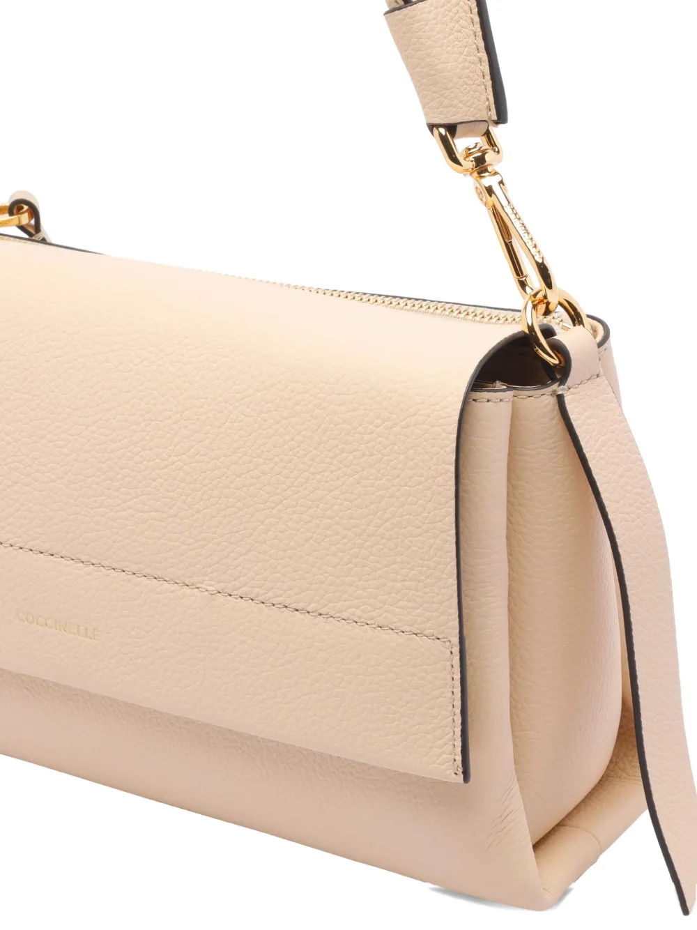 Coccinelle Kleine leren schoudertas met gevlochten handvat Beige