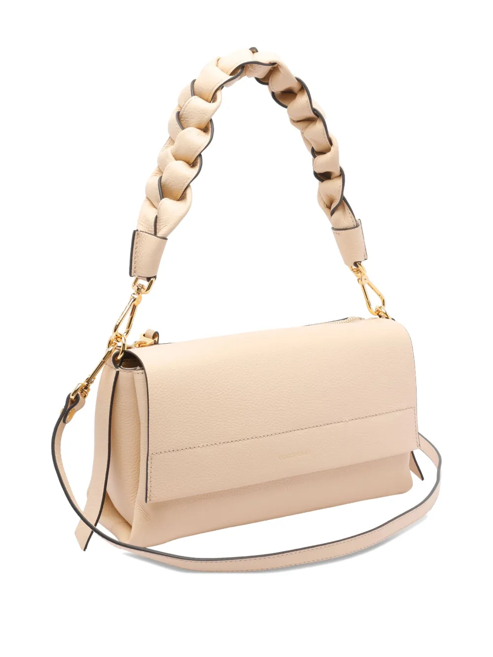 Coccinelle Kleine leren schoudertas met gevlochten handvat Beige