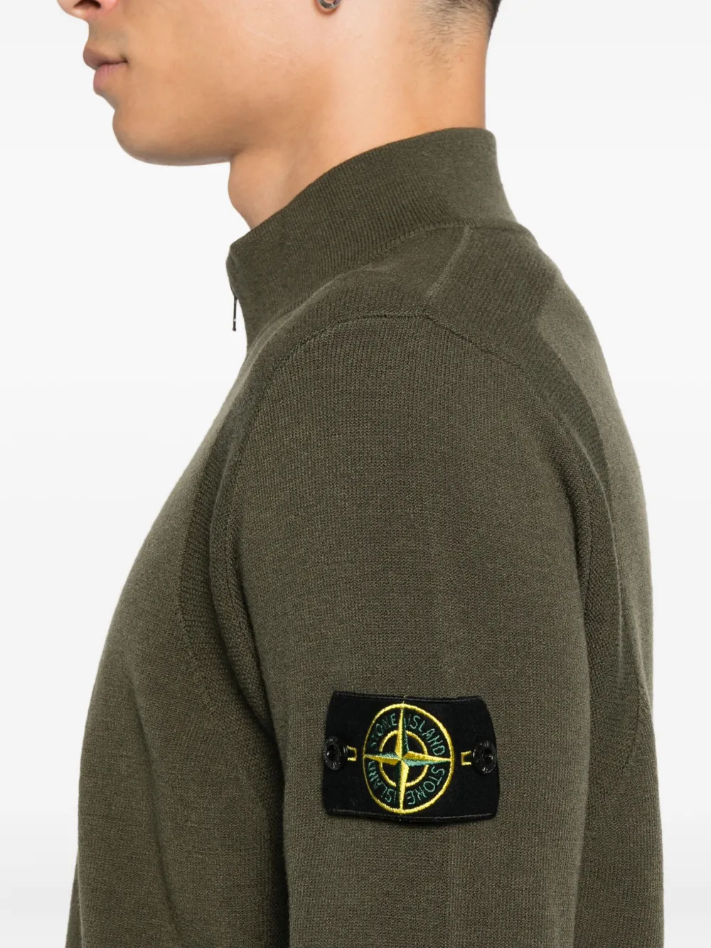 Stone Island 5100062 zip-front patch pocket sweater Groen