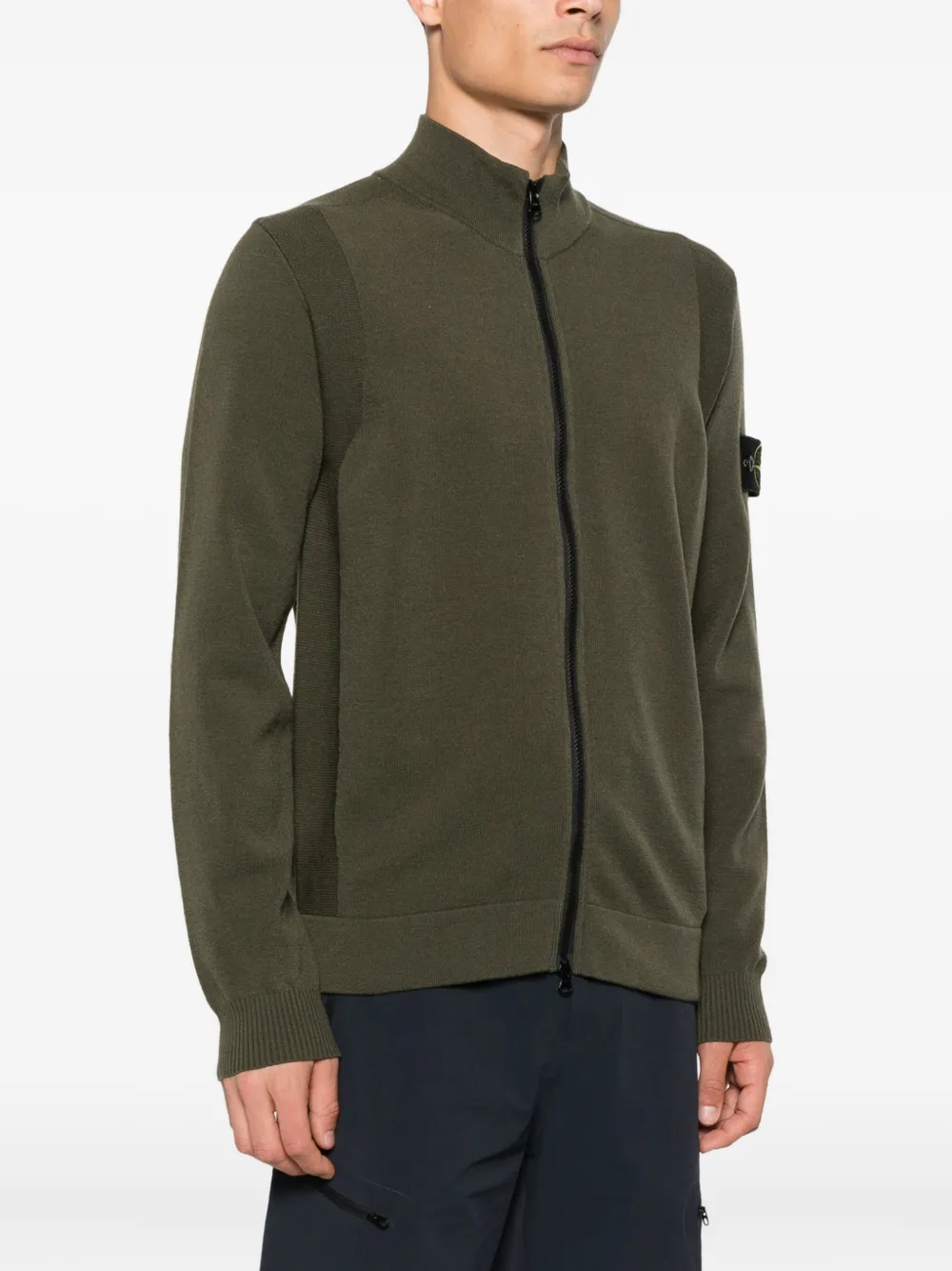 Stone Island 5100062 zip-front patch pocket sweater Groen