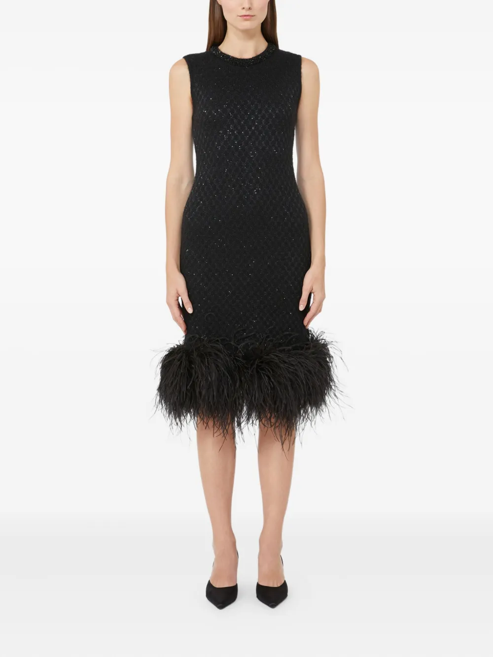 Max Mara Novara beaded feather midi dress - Zwart