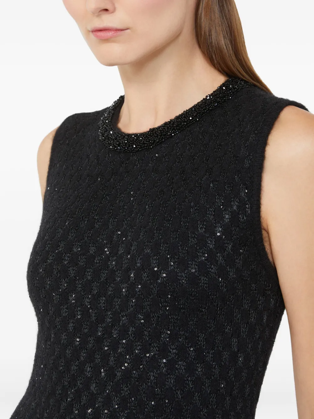 Max Mara Novara midi-jurk met kralen en veren Zwart