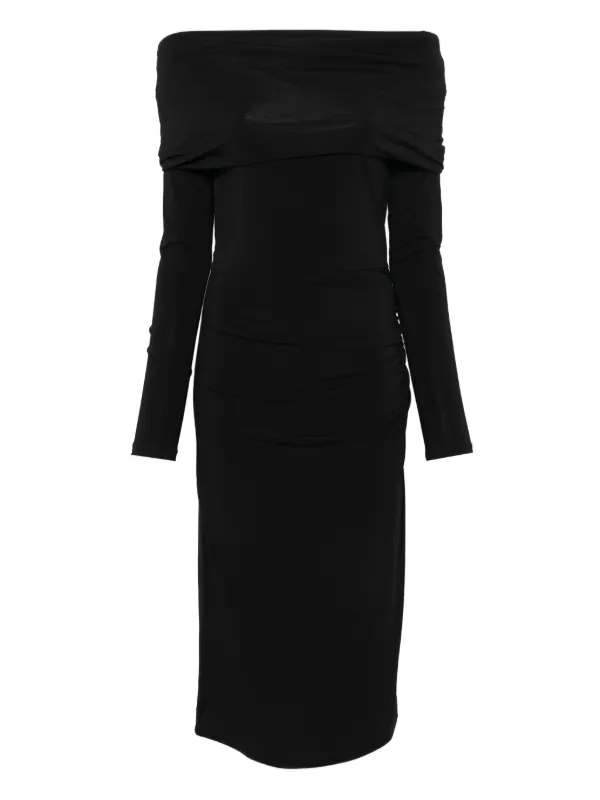 midi off the shoulder black dress VIVIAN BLACK OFF-SHOULDER PENCIL MIDI DRESS | CULT MIA