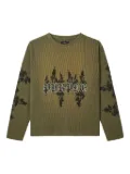 Purple Brand flames waffle-knit sweater - Green