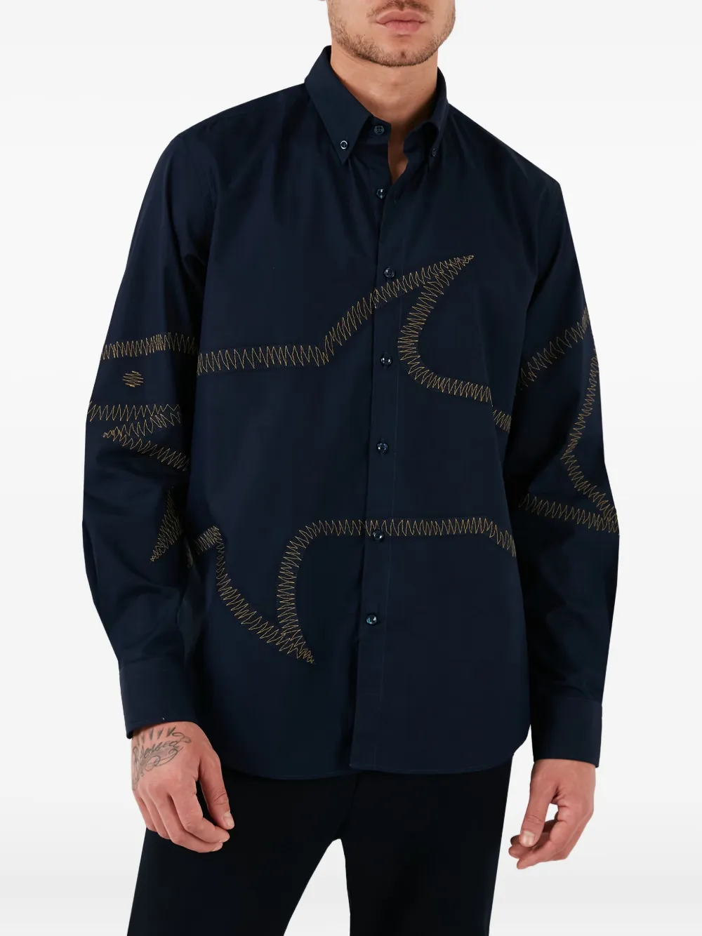 Paul & Shark embroidered-shark shirt - Blauw