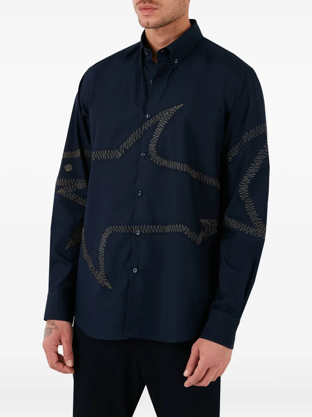 Paul & Shark Embroidered-shark Shirt In Blue