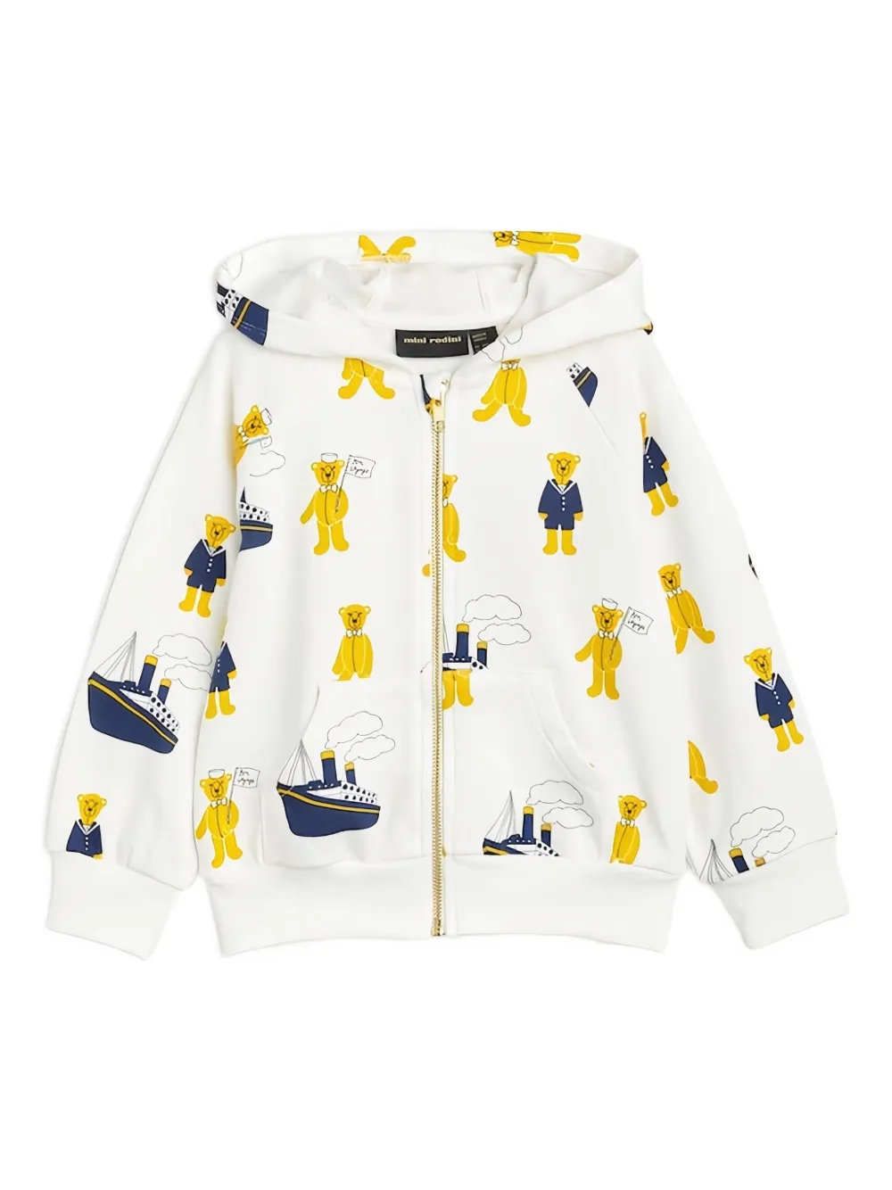 Mini Rodini teddy-boat print zip-up hoodie | White | Image 1