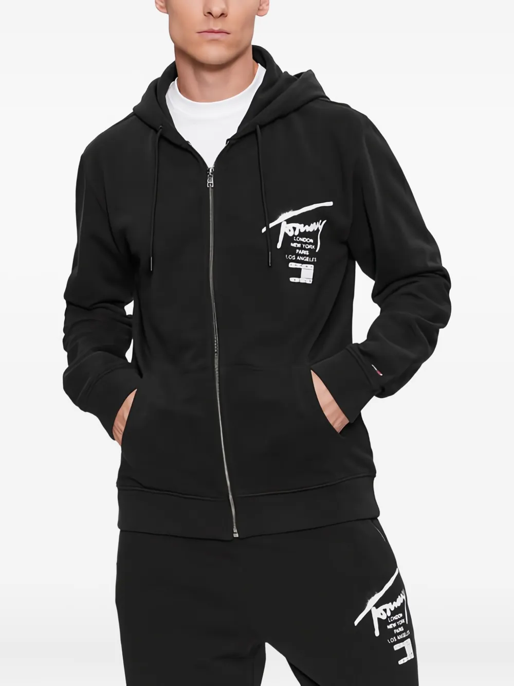 Tommy Hilfiger graffiti-print zip-up hoodie | Black | Image 1