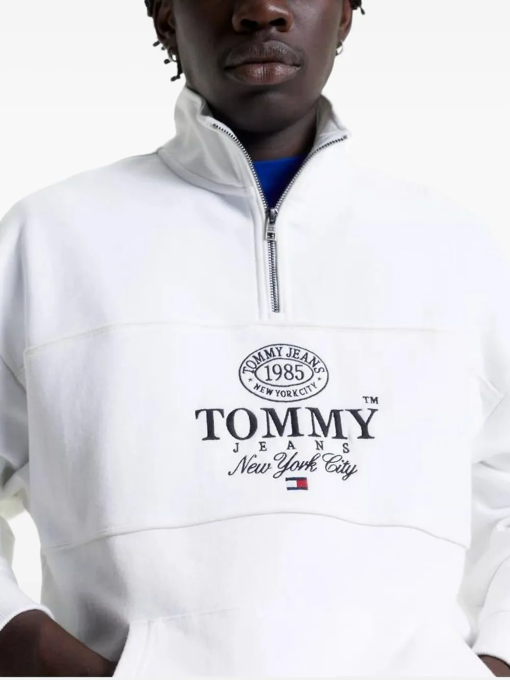 Tommy Hilfiger Half-zip Panelled Sweatshirt In White