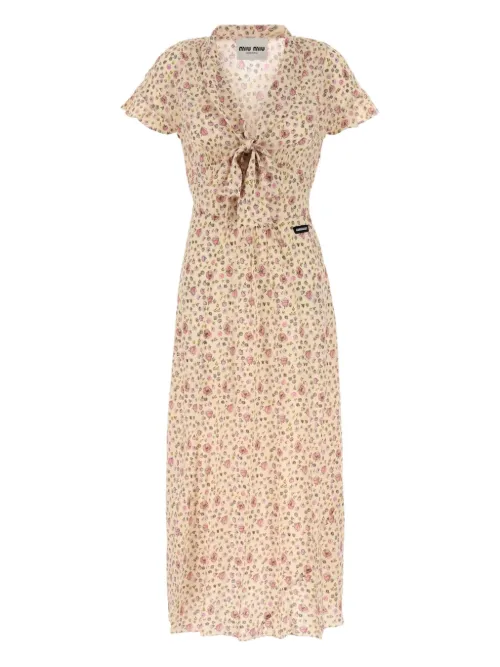 Robe mi-longue à fleurs - Miu Miu - Modalova