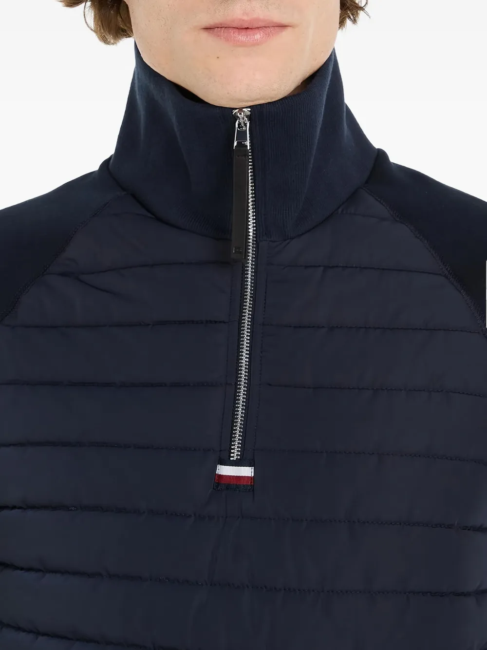 Tommy Hilfiger Quilted Panel Half-zip Sweatshirt In Blue
