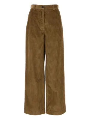 パンツ Miu Miu Embroidered Stretch Wool Palazzo Pant Miu Miu logo-embroidered Wool Trousers | Brown | FARFETCH