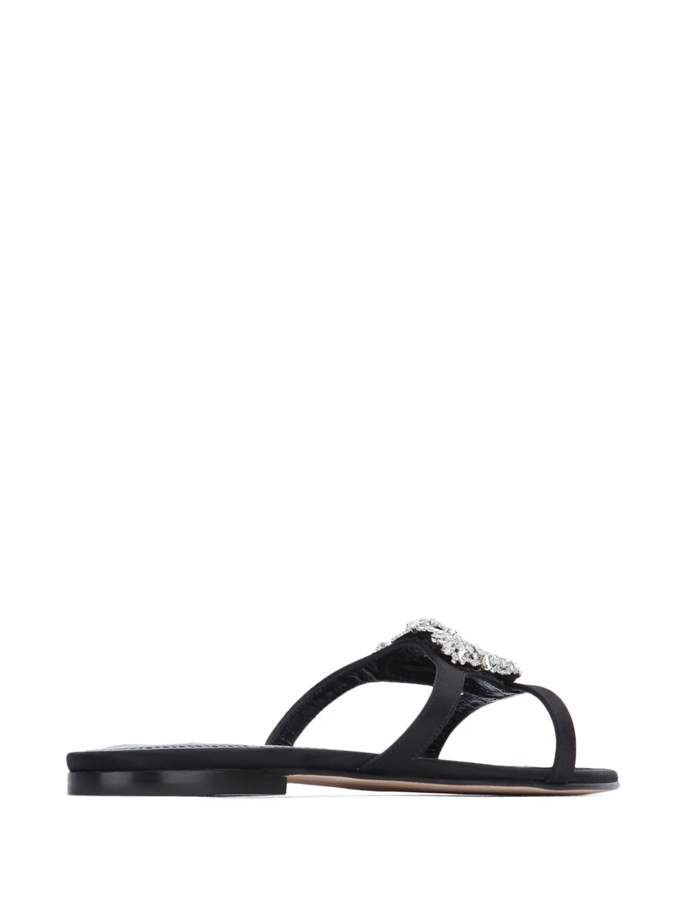 Manolo Blahnik Trinamu crystal-embellished satin flat sandals Black