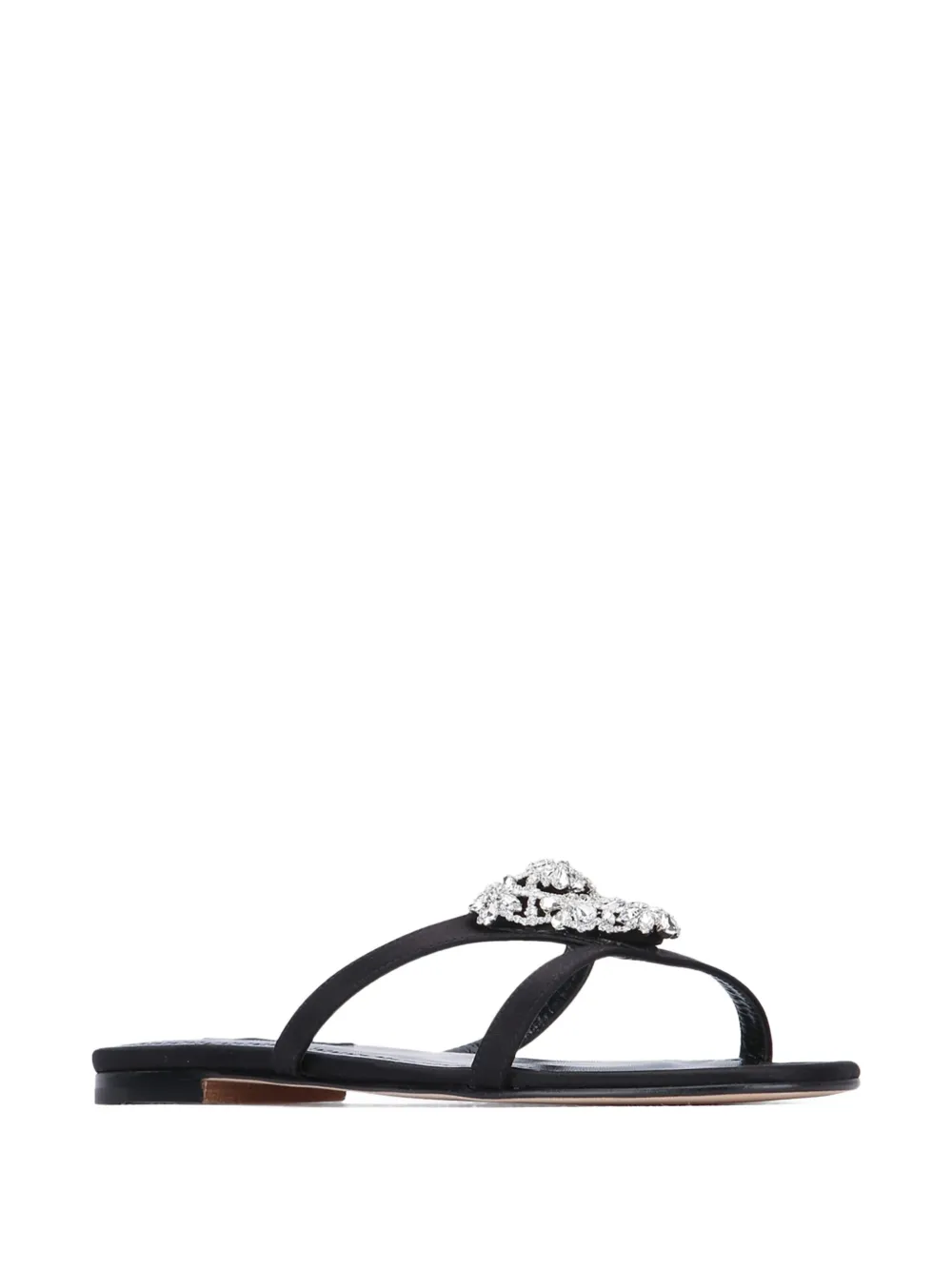Manolo Blahnik Trinamu crystal-embellished satin flat sandals Black