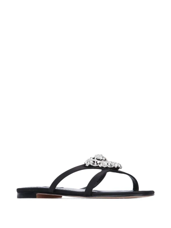 Manolo Blahnik ビジュー サンダル 35.5 Manolo Blahnik Trinamu ビジュートリム サテンフラットサンダル
