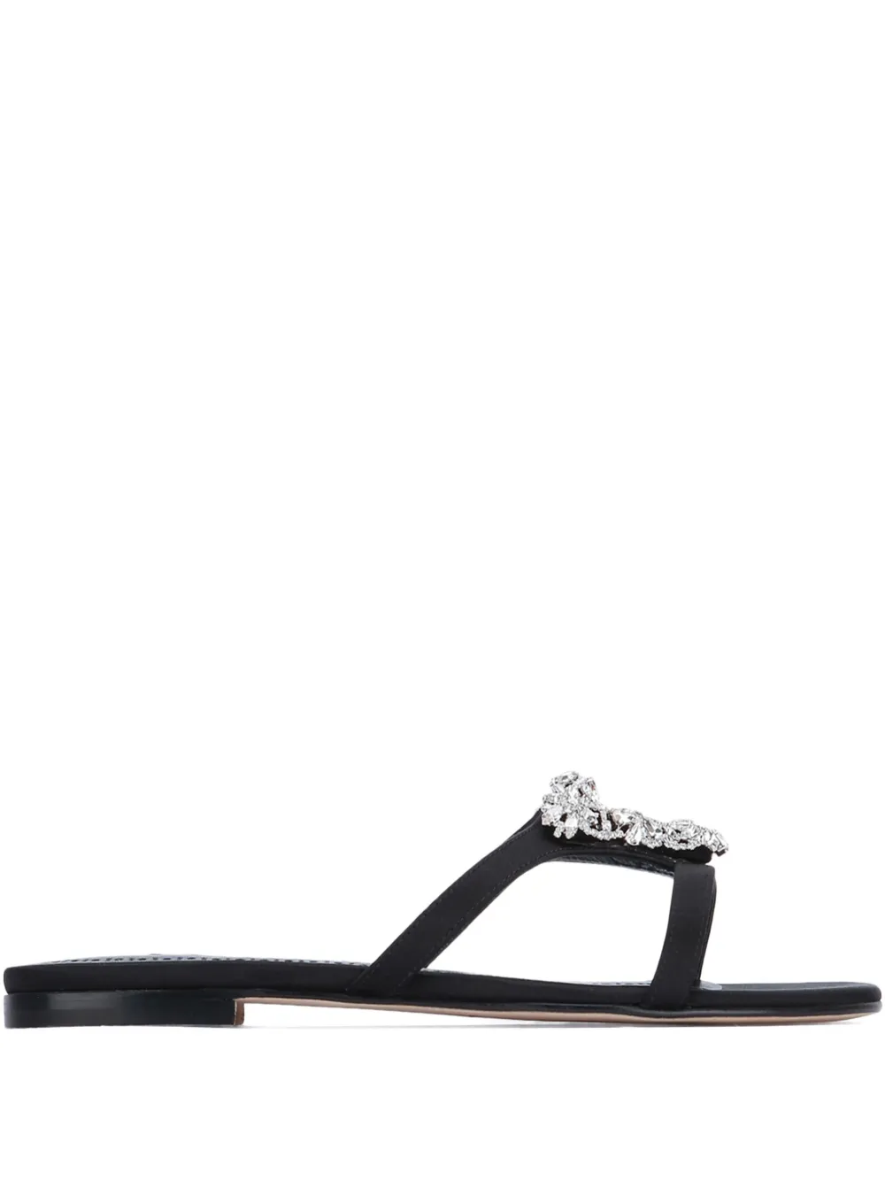 Manolo Blahnik Trinamu crystal-embellished satin flat sandals Black