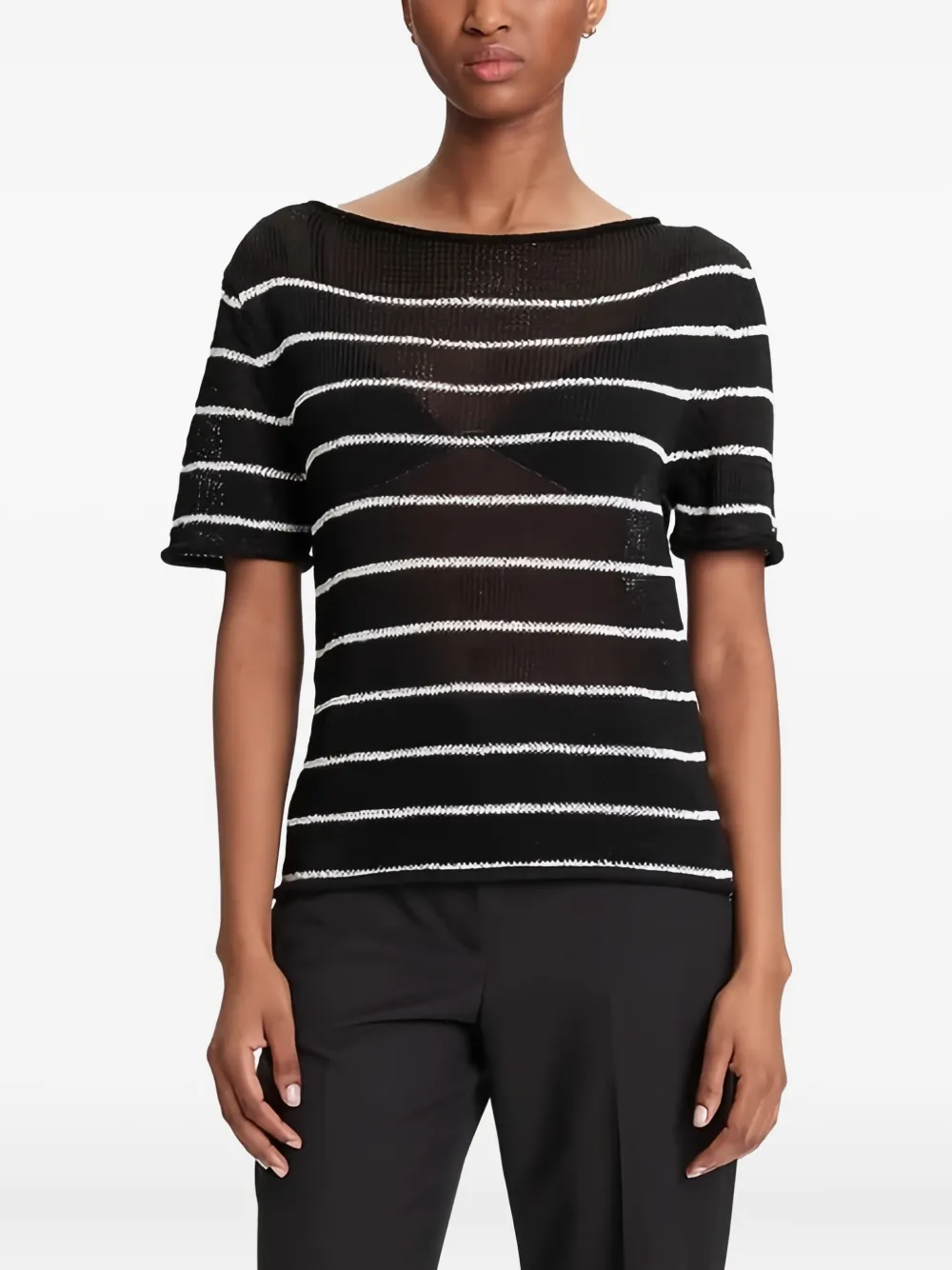 Tommy Hilfiger striped boat-neck T-shirt | Black | Image 1