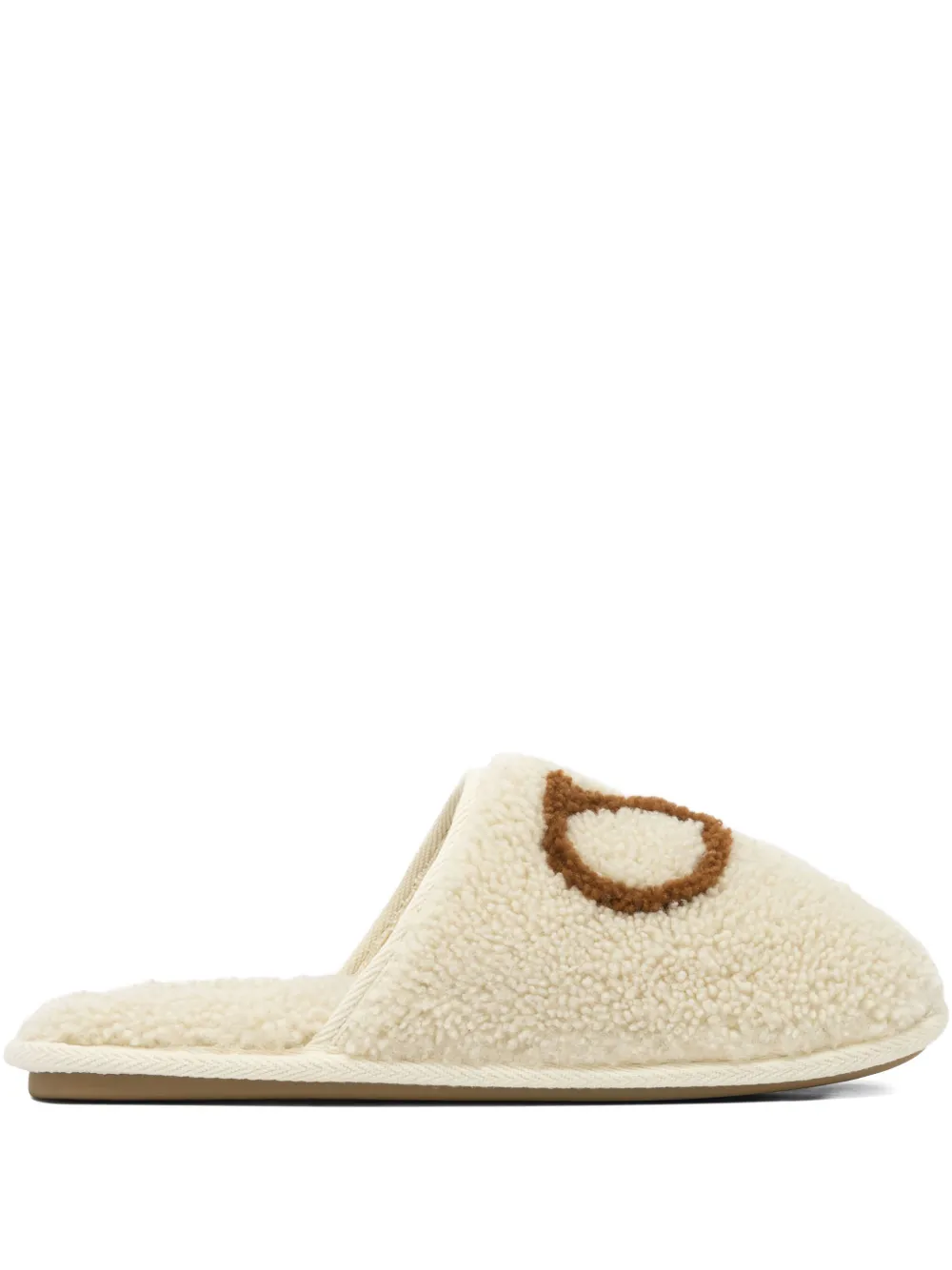 Valentino Garavani logo-embroidered sheepskin slippers Neutrals