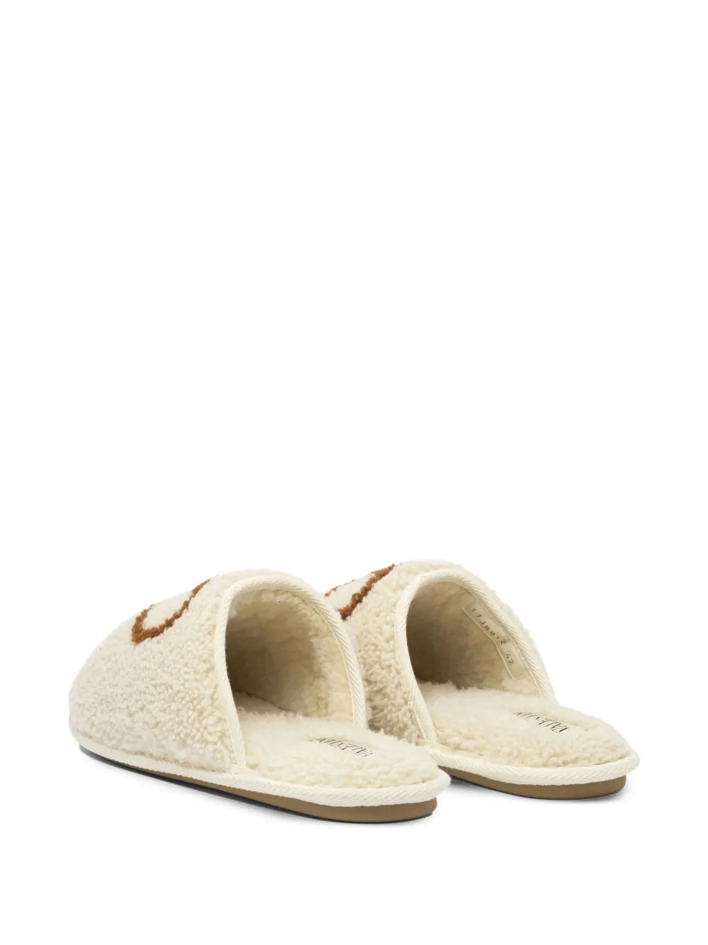 Valentino Garavani logo-embroidered sheepskin slippers Neutrals
