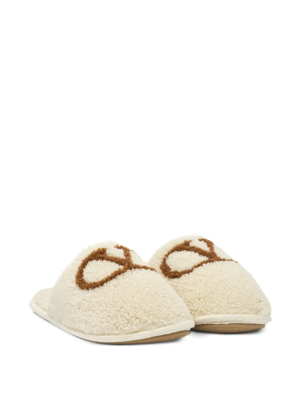 Valentino Garavani logo-embroidered sheepskin slippers Neutrals