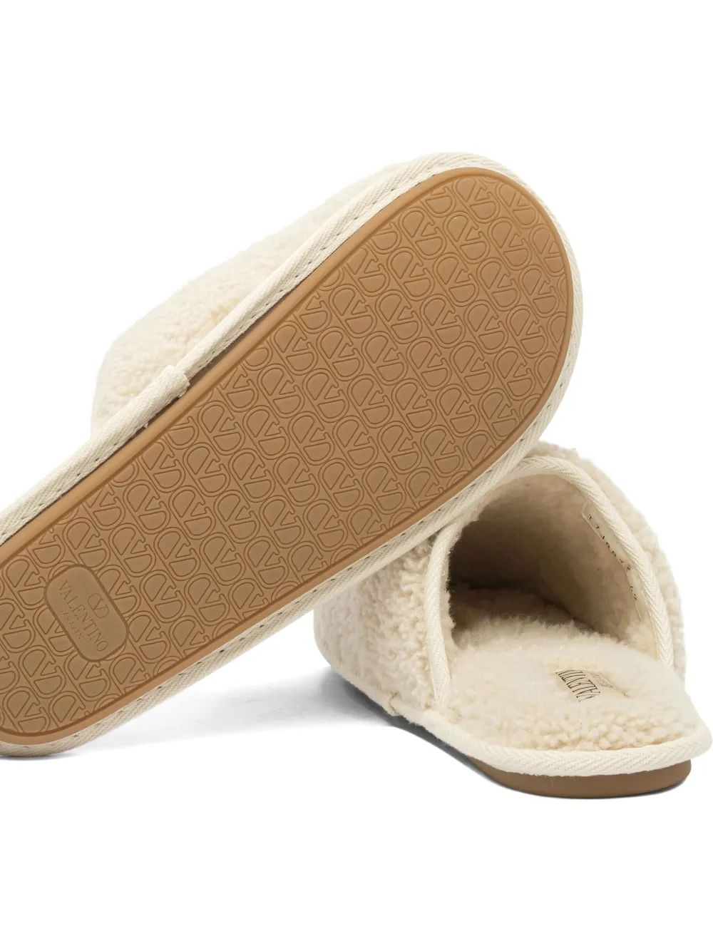 Valentino Garavani logo-embroidered sheepskin slippers Neutrals
