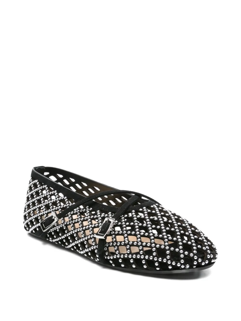 MACH & MACH crystal-embellished lattice ballet flats Black