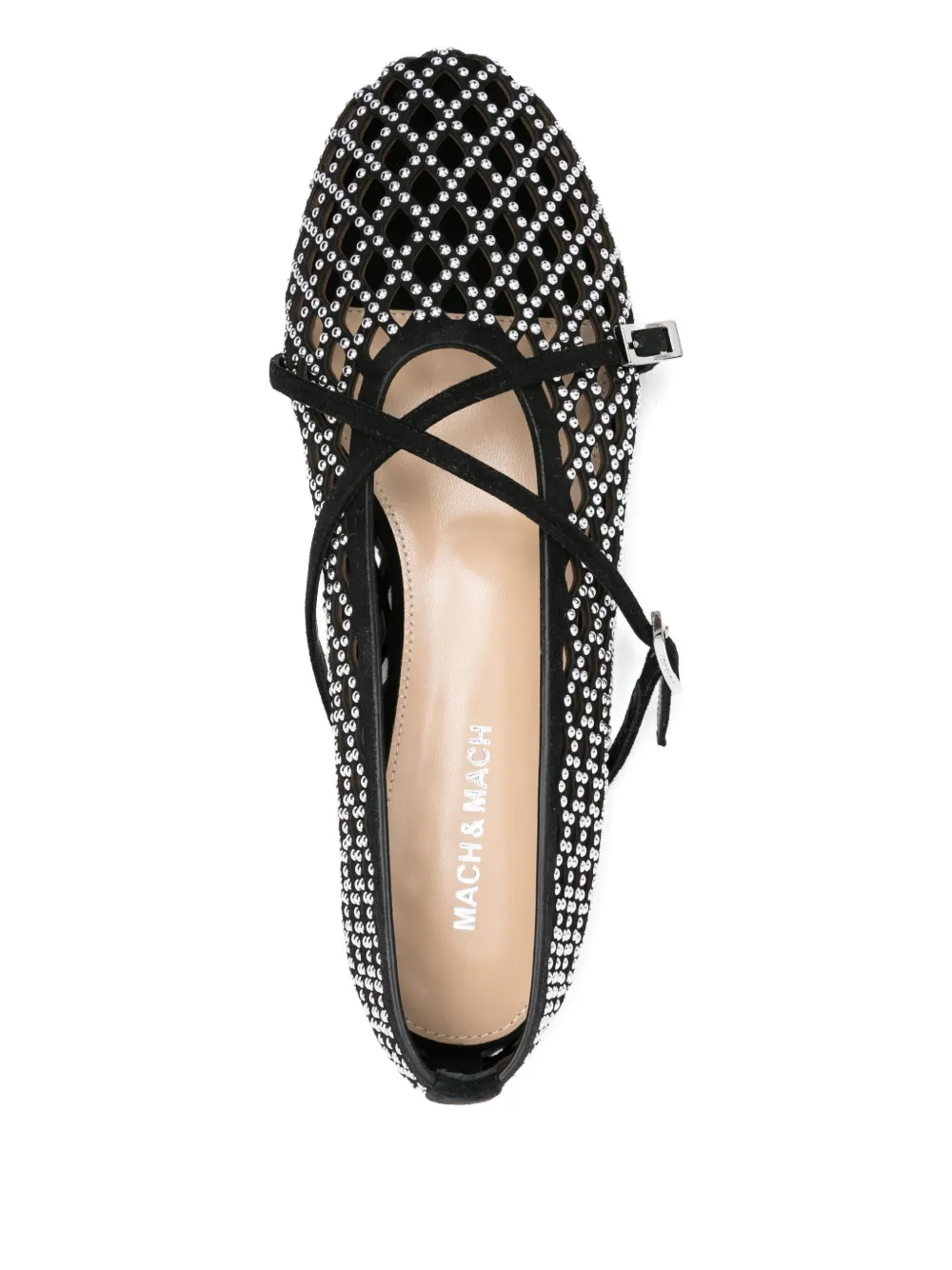 MACH & MACH crystal-embellished lattice ballet flats Black