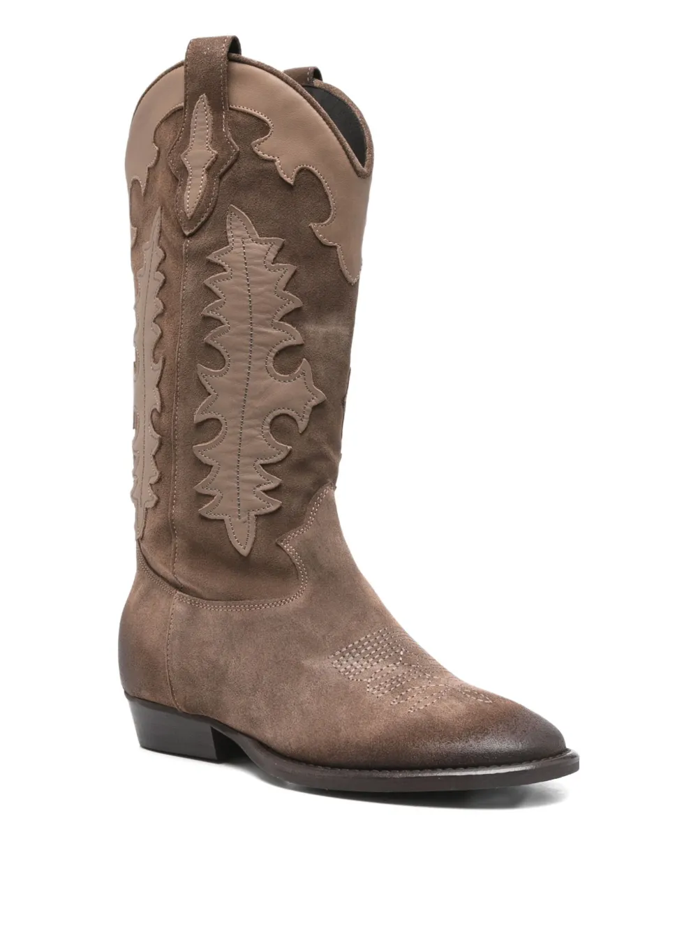 Gisel Moire 20mm leaf-detail suede boots Brown