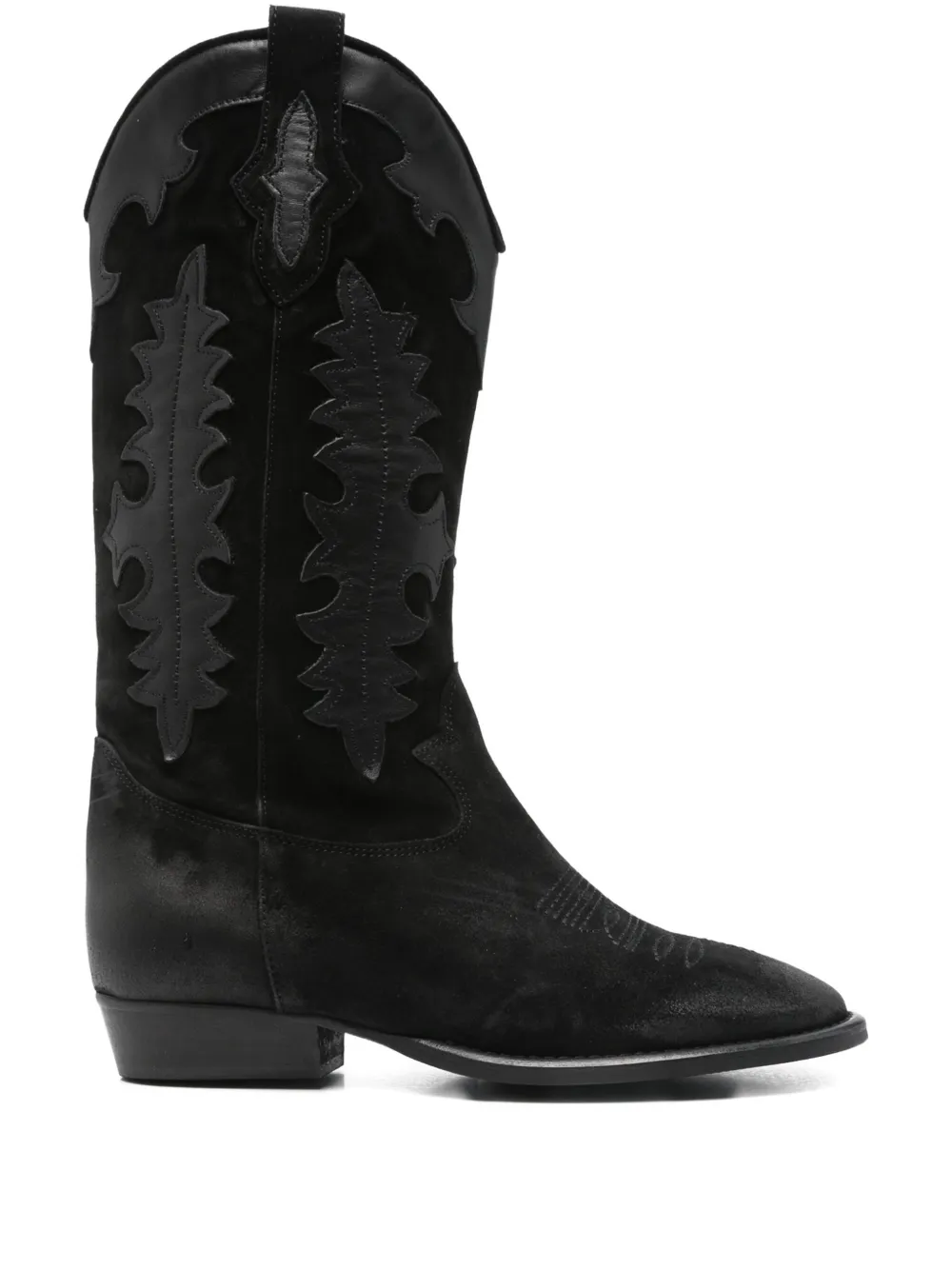 Gisel Moire 20mm leather cowboy boots Black