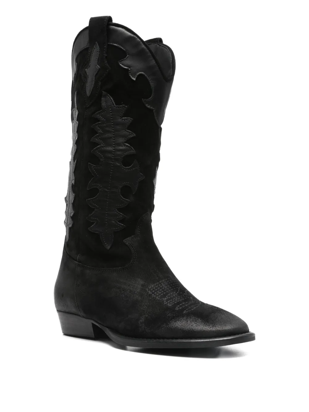 Gisel Moire 20mm leather cowboy boots Black