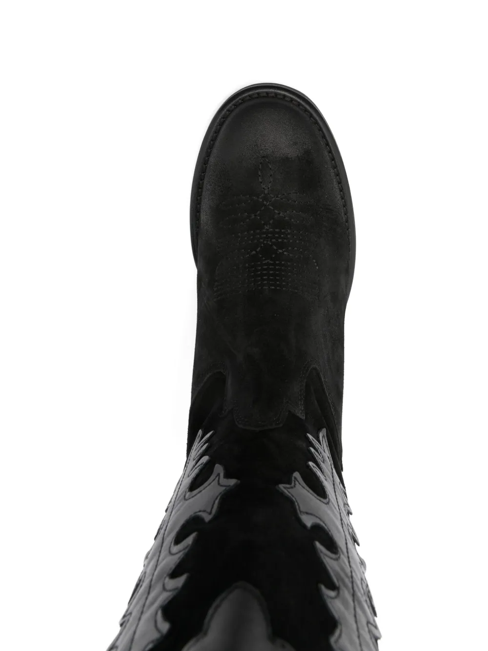 Gisel Moire 20mm leather cowboy boots Black