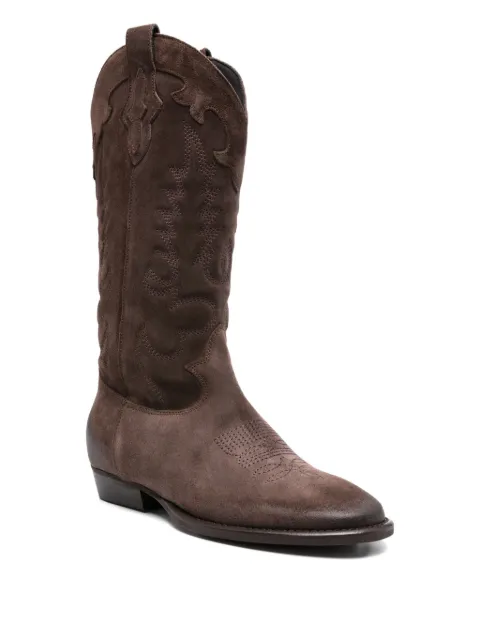Gisel Moire embroidered suede cowboy boots
