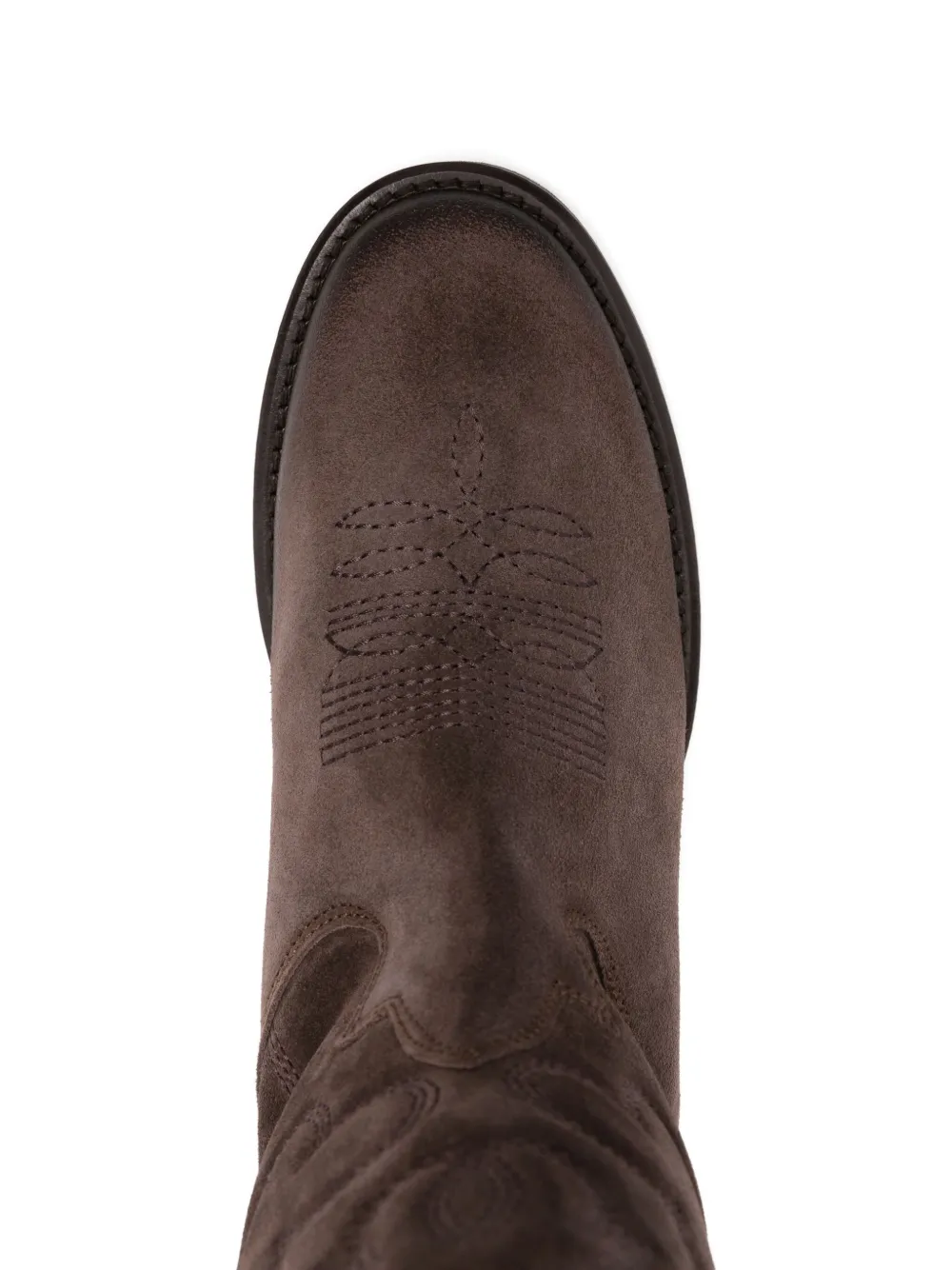 Gisel Moire embroidered suede cowboy boots Brown