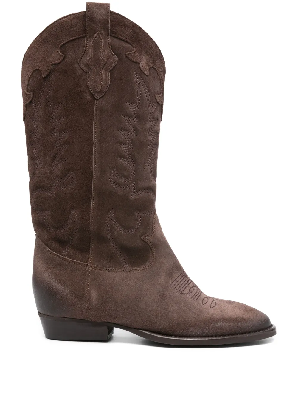 Gisel Moire embroidered suede cowboy boots Brown
