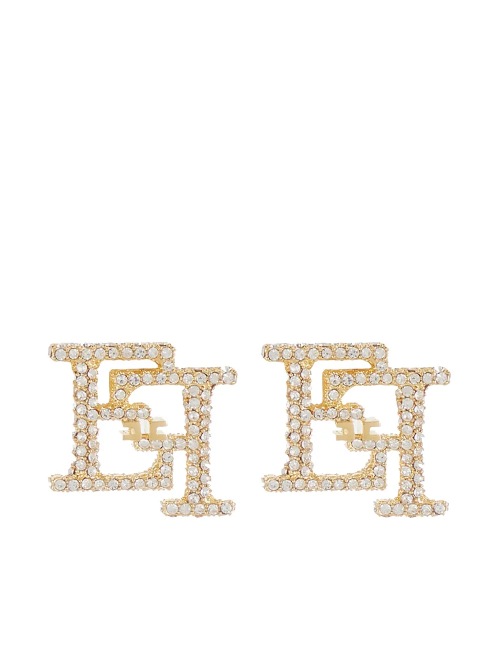 Elisabetta Franchi logo crystal-embellished earrings - ゴールドトーン Elisabetta Franchi logo crystal-embellished earrings - ゴールドトーン