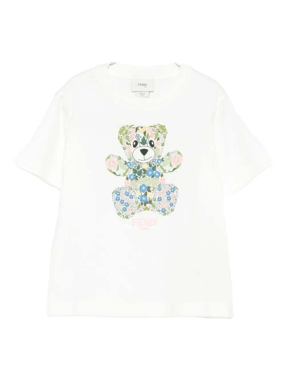 Fendi Kids floral-bear print T-shirt - ホワイト Fendi Kids floral-bear print T-shirt - ホワイト