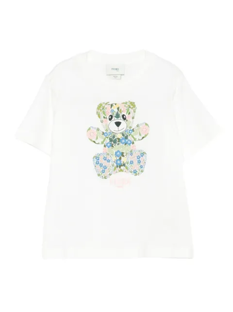 Fendi Kids floral-bear print T-shirt