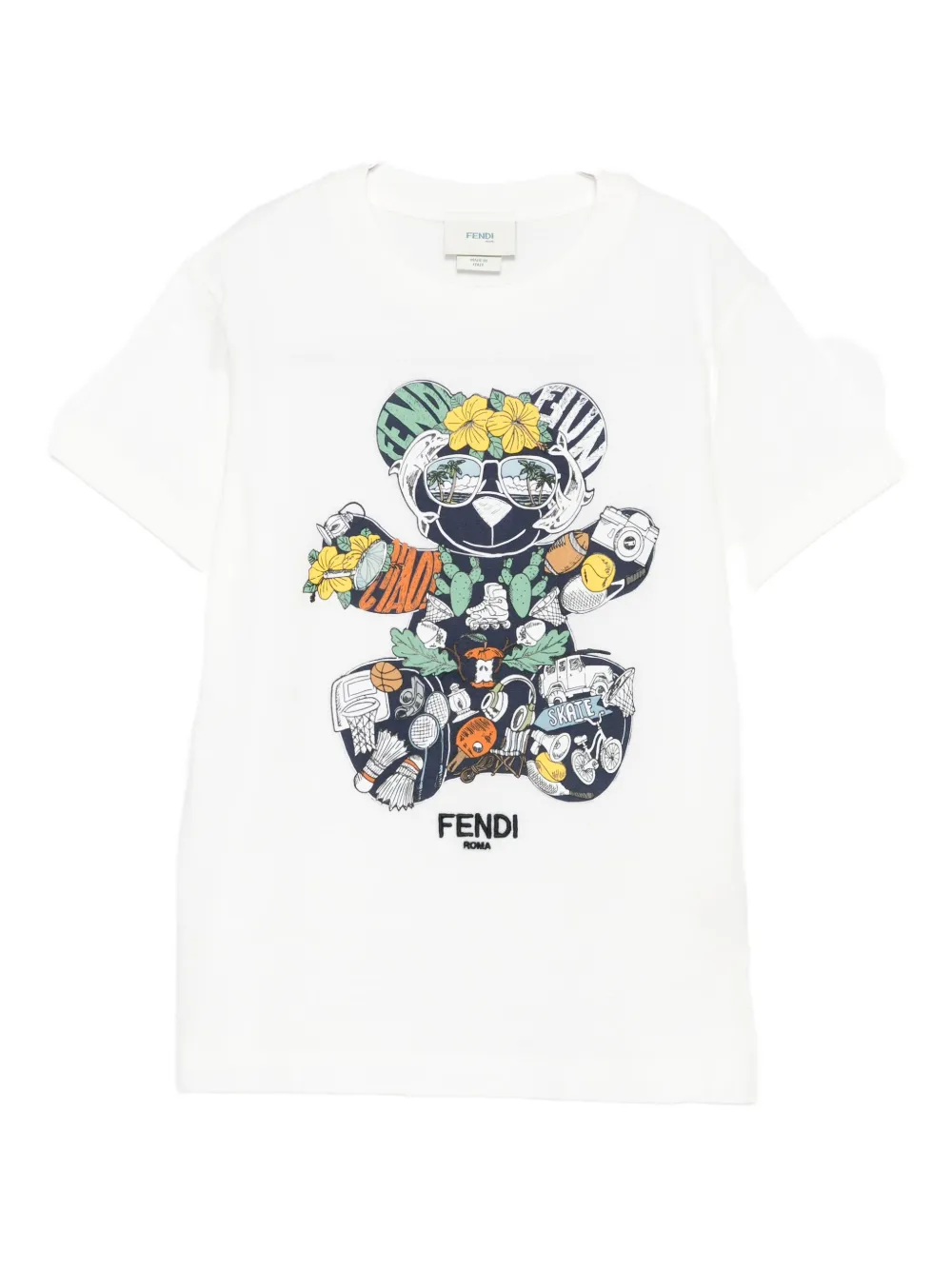 Fendi Kids crewneck bear-print T-shirt Wit